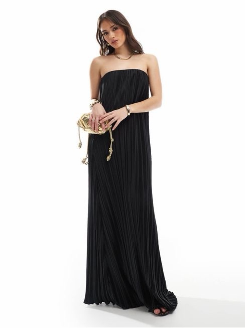 4th & Reckless plisse bandeau maxi dress in black
